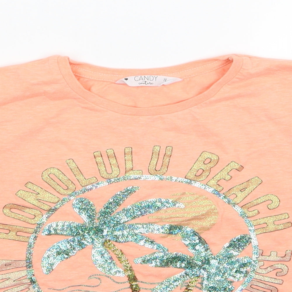 Candy Couture Girls Orange  Jersey Cropped T-Shirt Size 11 Years  - Beach