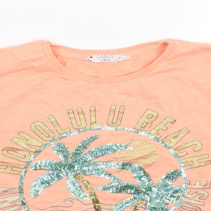 Candy Couture Girls Orange  Jersey Cropped T-Shirt Size 11 Years  - Beach