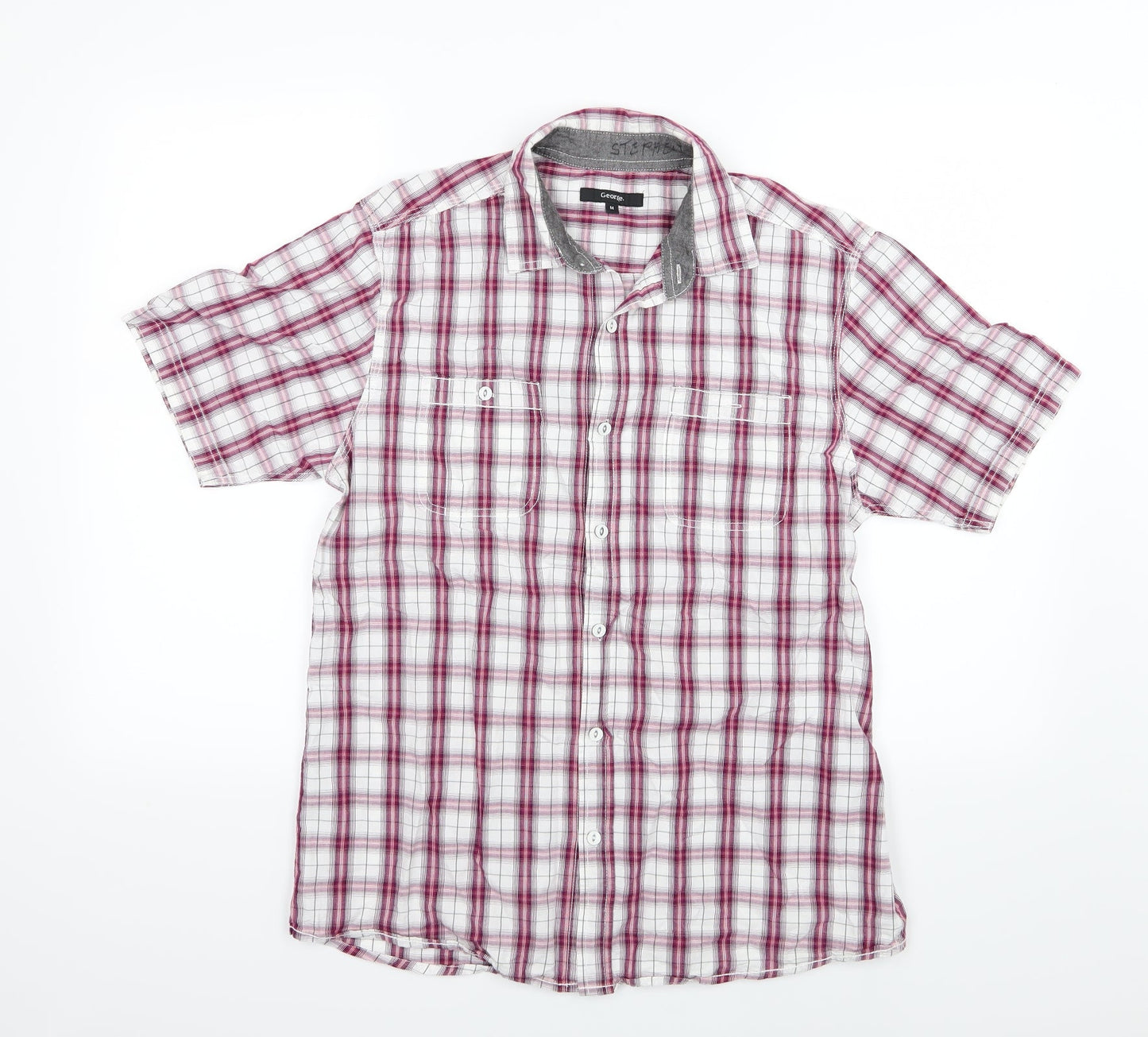 George Mens Red Striped Woven  Button-Up Size M