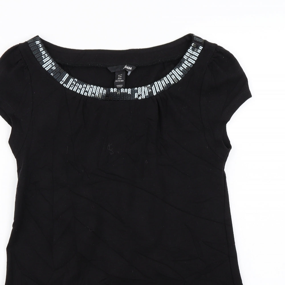 Womens UK Size M H&M Black Basic T-Shirt