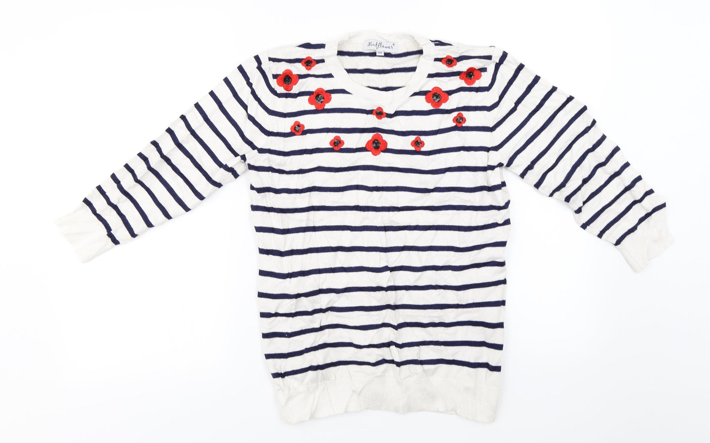 Mudflower  Womens White Striped  Pullover Jumper Size S