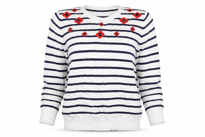 Mudflower  Womens White Striped  Pullover Jumper Size S