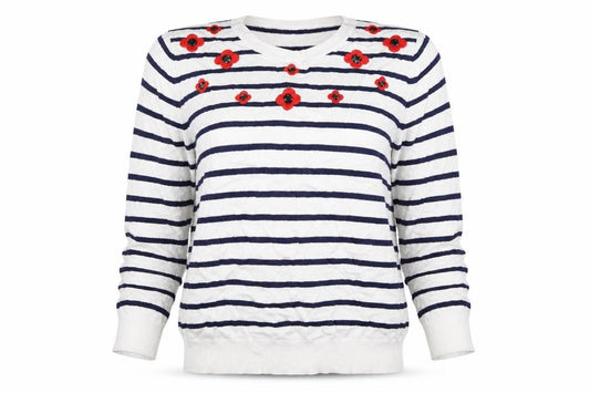 Mudflower  Womens White Striped  Pullover Jumper Size S