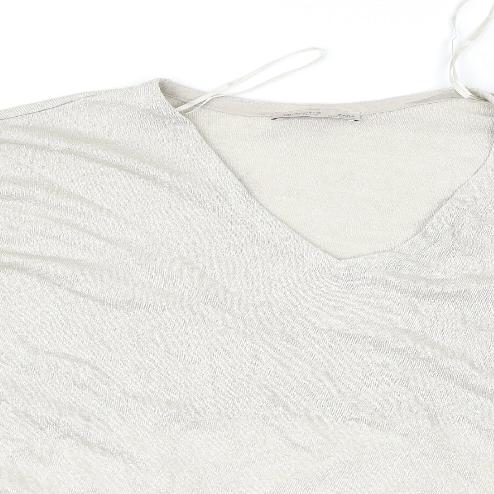 Womens UK Size L Zara Grey Basic Blouse