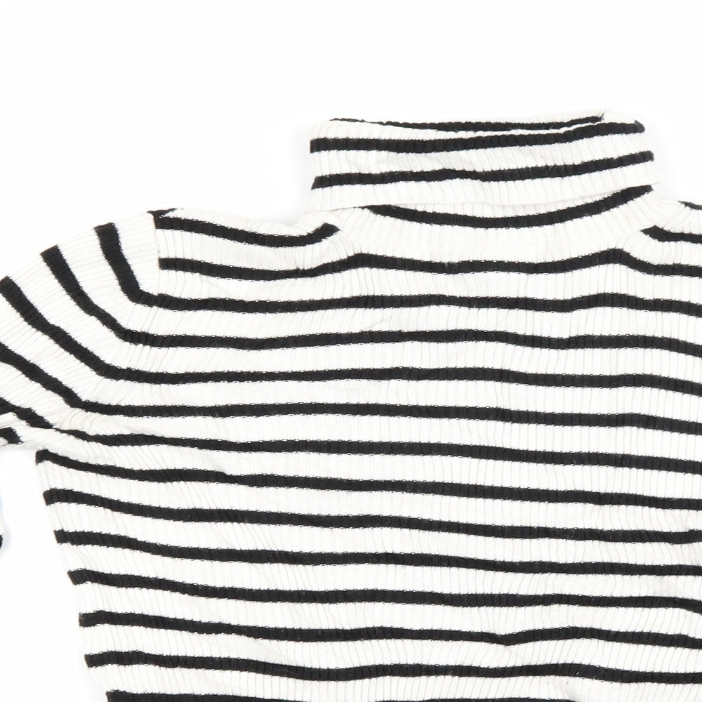 Topshop Womens White Striped Knit Pullover Jumper Size 8
