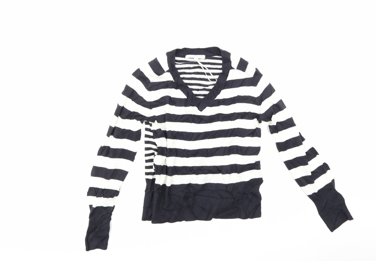 Next Womens White Striped  Pullover Jumper Size XS
