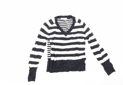 Next Womens White Striped  Pullover Jumper Size XS