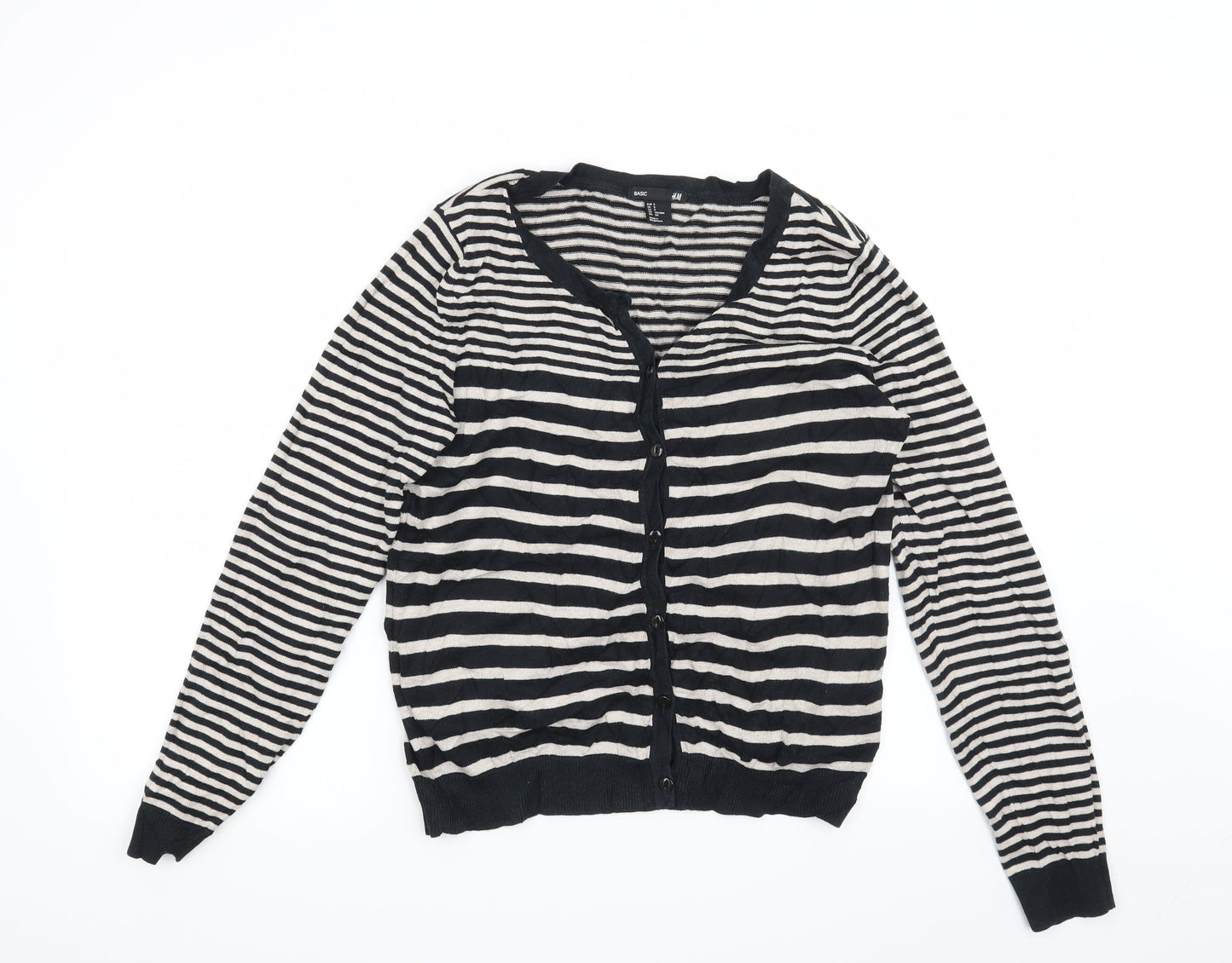 H&M Womens Beige Striped  Cardigan Jumper Size S