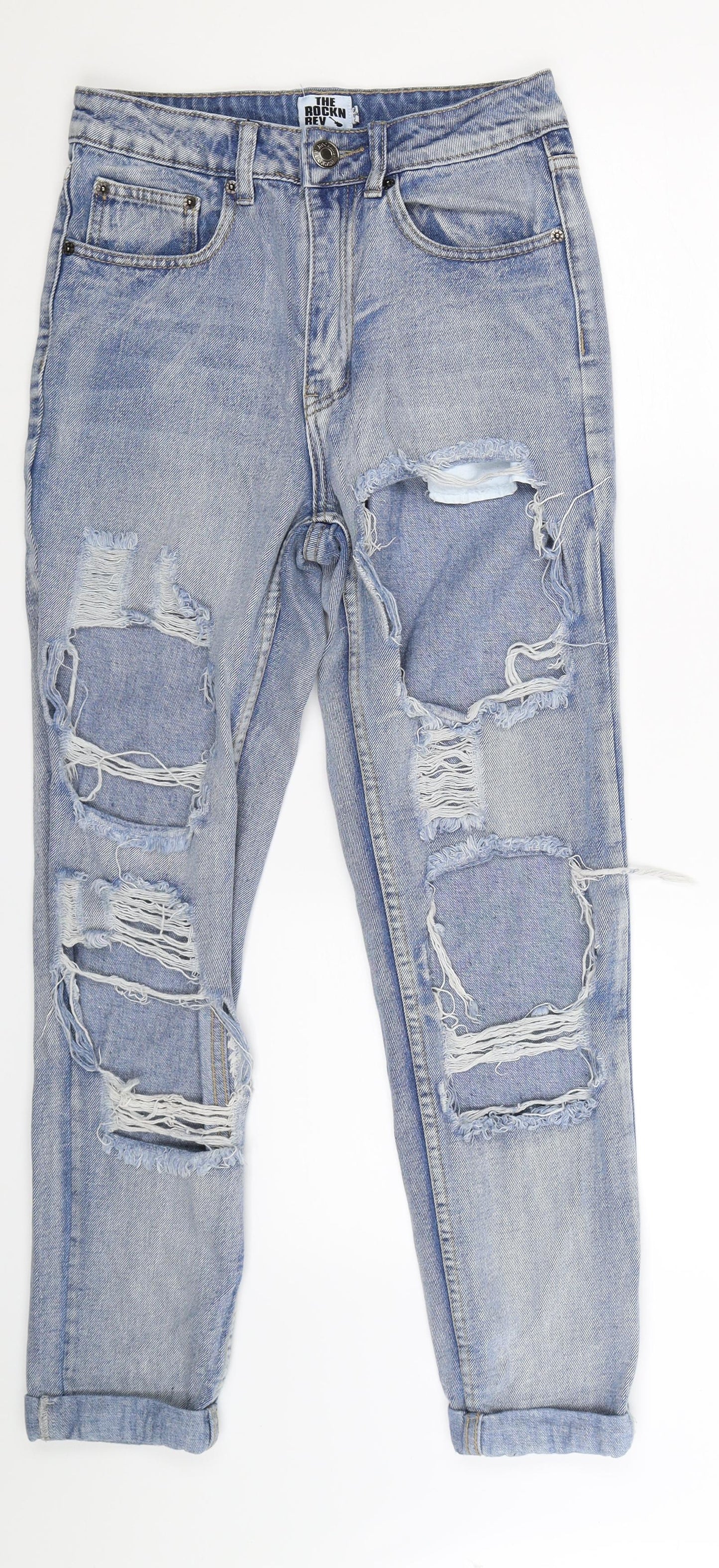 Womens UK Size 8 The Rockn Rev Regular Fit Mom Blue Jeans