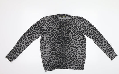 QED London Womens Grey Animal Print  Pullover Sweatshirt Size 10