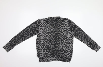 QED London Womens Grey Animal Print  Pullover Sweatshirt Size 10