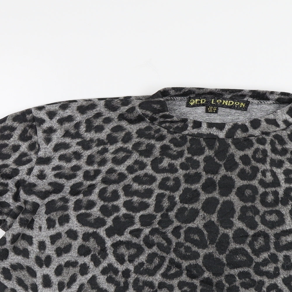 QED London Womens Grey Animal Print  Pullover Sweatshirt Size 10