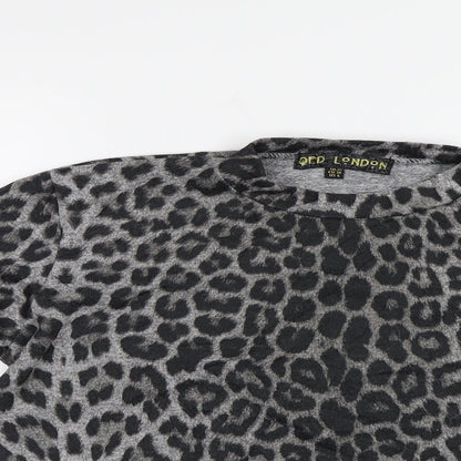 QED London Womens Grey Animal Print  Pullover Sweatshirt Size 10