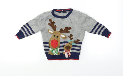 George Baby Grey   Pullover Jumper Size 12-18 Months  - Reindeer