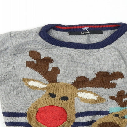George Baby Grey   Pullover Jumper Size 12-18 Months  - Reindeer