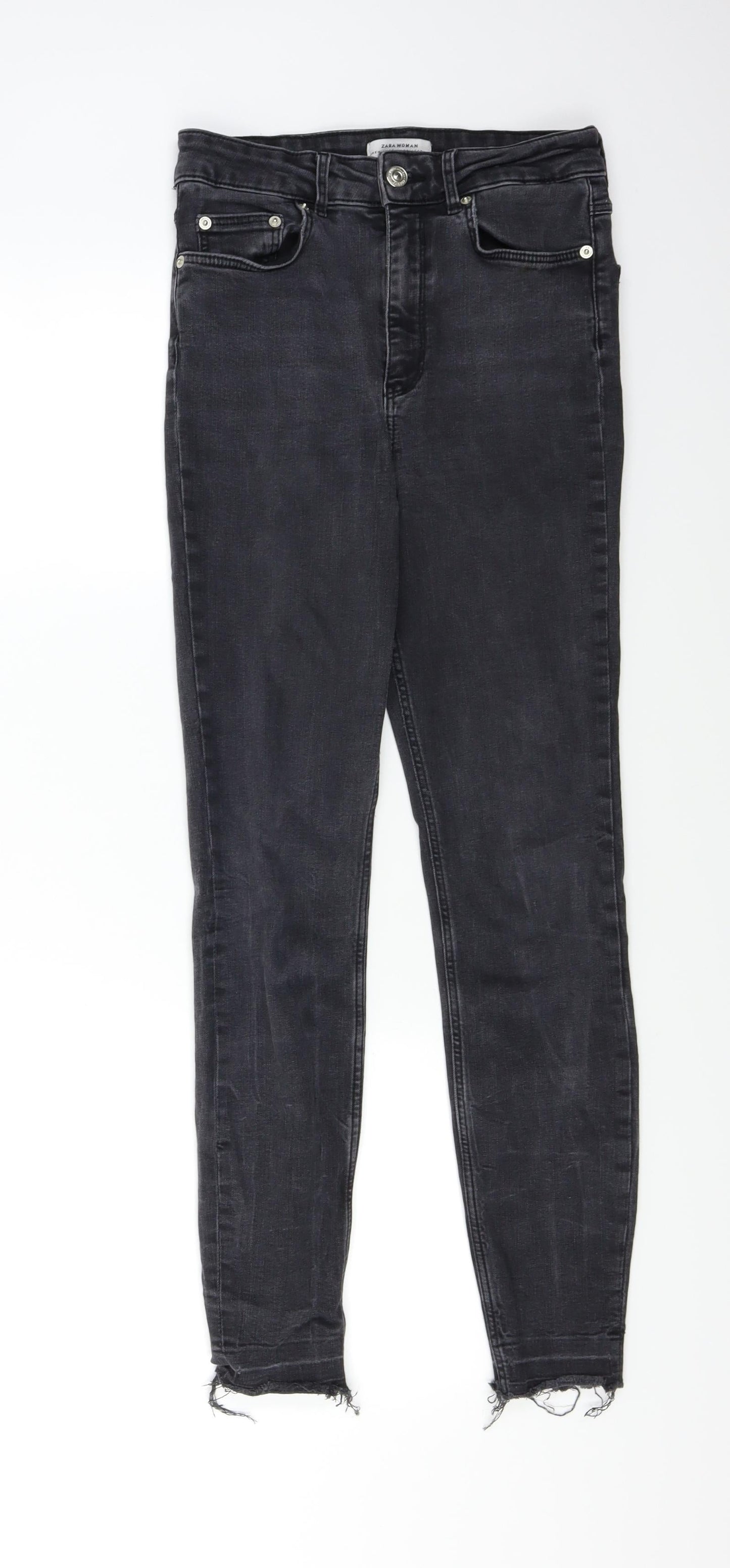 Zara Womens Black  Denim Skinny Jeans Size 4 L24 in - Distressed Hem