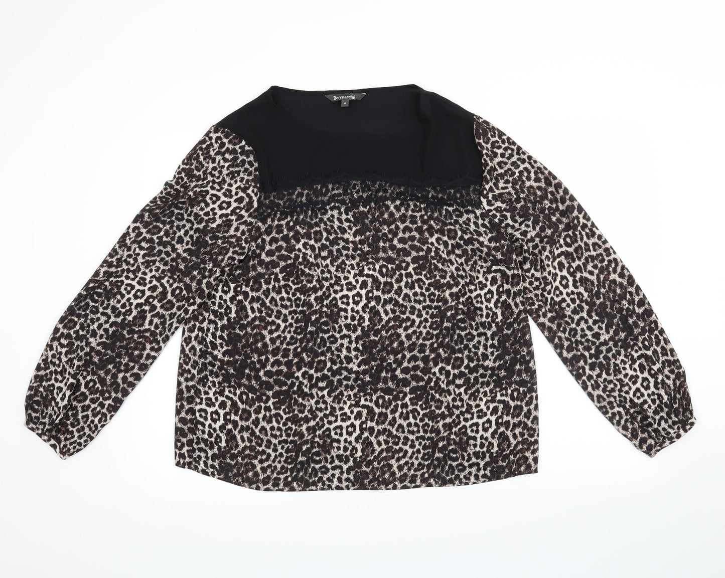bonmarche Womens Black Animal Print  Basic Blouse Size 14  - leopard print, lace