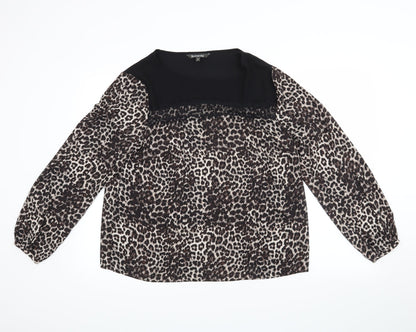 bonmarche Womens Black Animal Print  Basic Blouse Size 14  - leopard print, lace