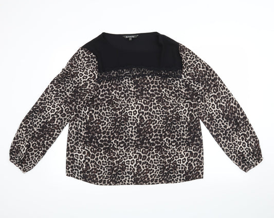 bonmarche Womens Black Animal Print  Basic Blouse Size 14  - leopard print, lace