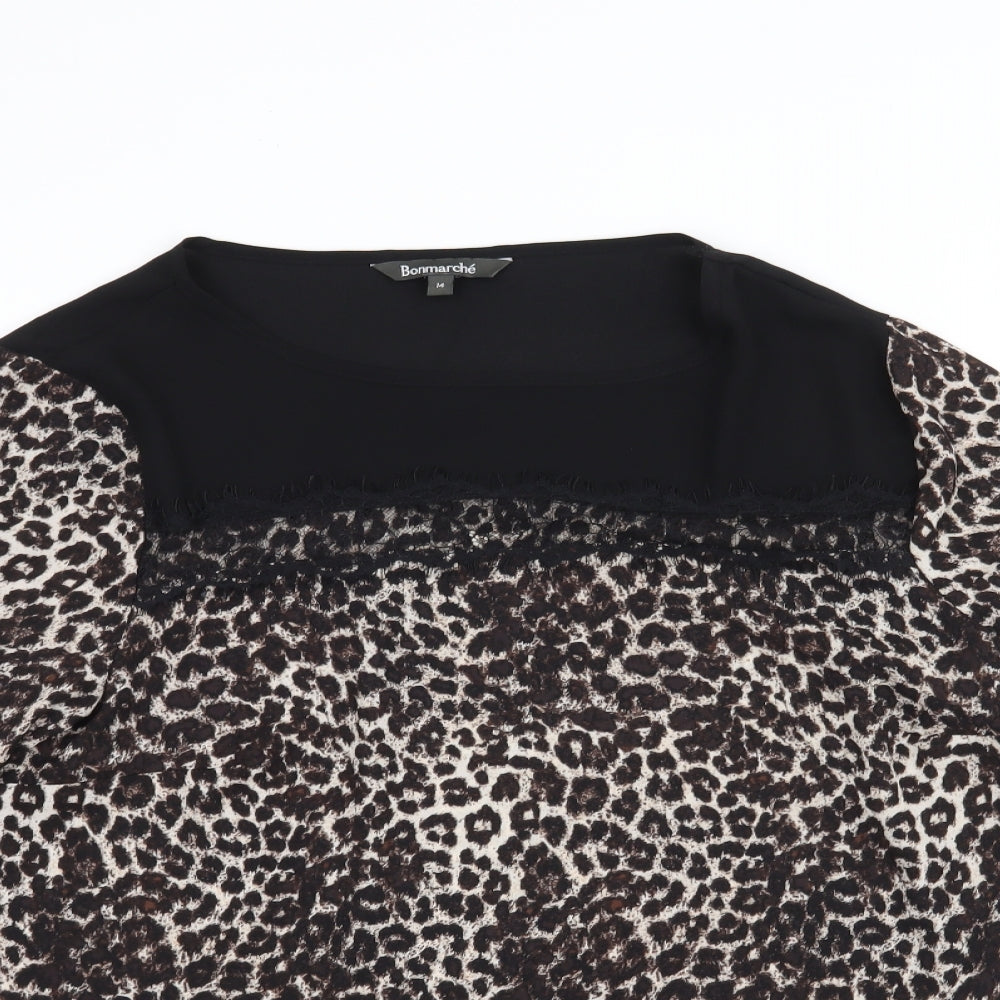 bonmarche Womens Black Animal Print  Basic Blouse Size 14  - leopard print, lace