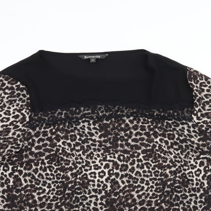 bonmarche Womens Black Animal Print  Basic Blouse Size 14  - leopard print, lace