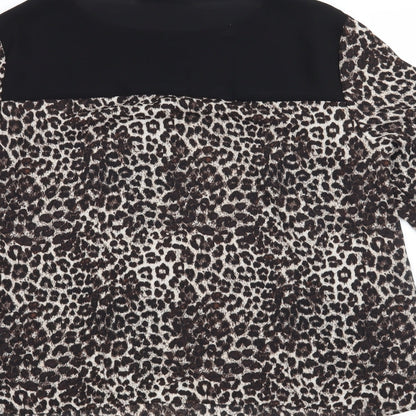 bonmarche Womens Black Animal Print  Basic Blouse Size 14  - leopard print, lace