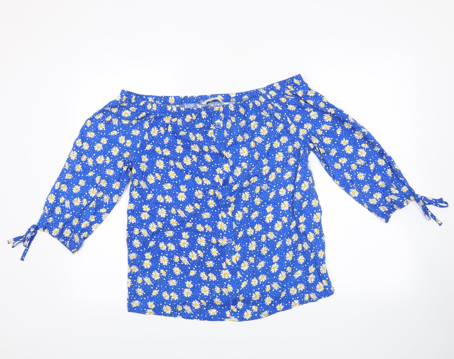 George Womens Blue Floral  Basic Blouse Size 8
