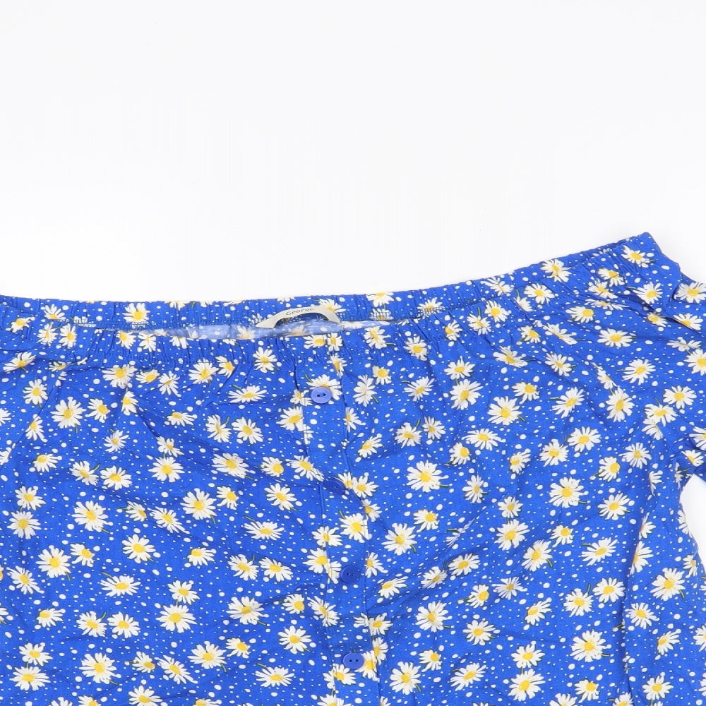 George Womens Blue Floral  Basic Blouse Size 8