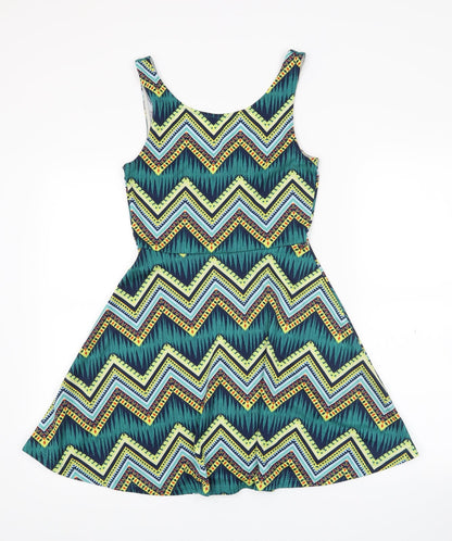 H&M Womens Blue Geometric  Tank Dress  Size 8