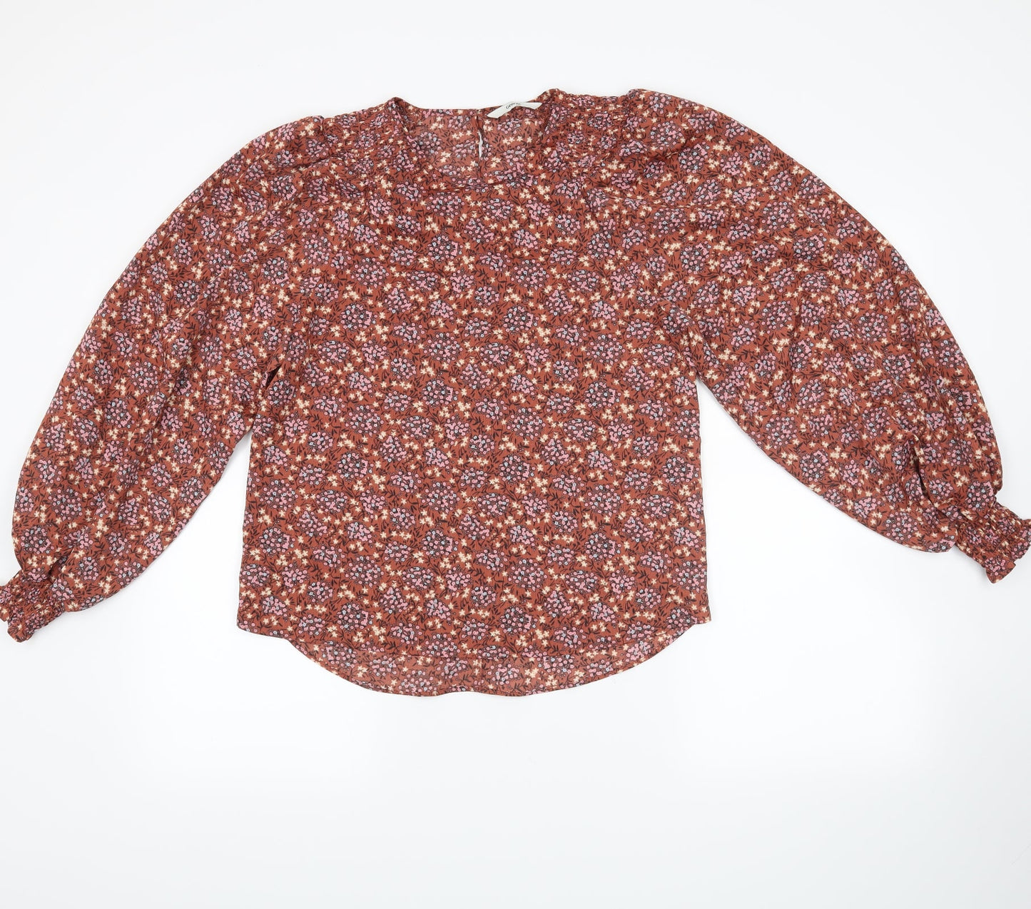 George Womens Orange Floral  Basic Blouse Size 8