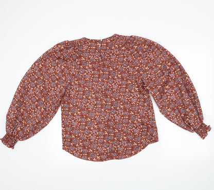 George Womens Orange Floral  Basic Blouse Size 8