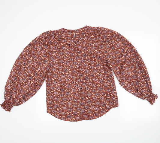 George Womens Orange Floral  Basic Blouse Size 8