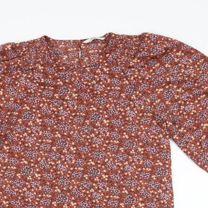 George Womens Orange Floral  Basic Blouse Size 8