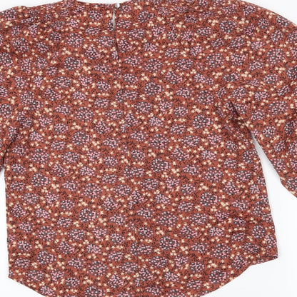 George Womens Orange Floral  Basic Blouse Size 8