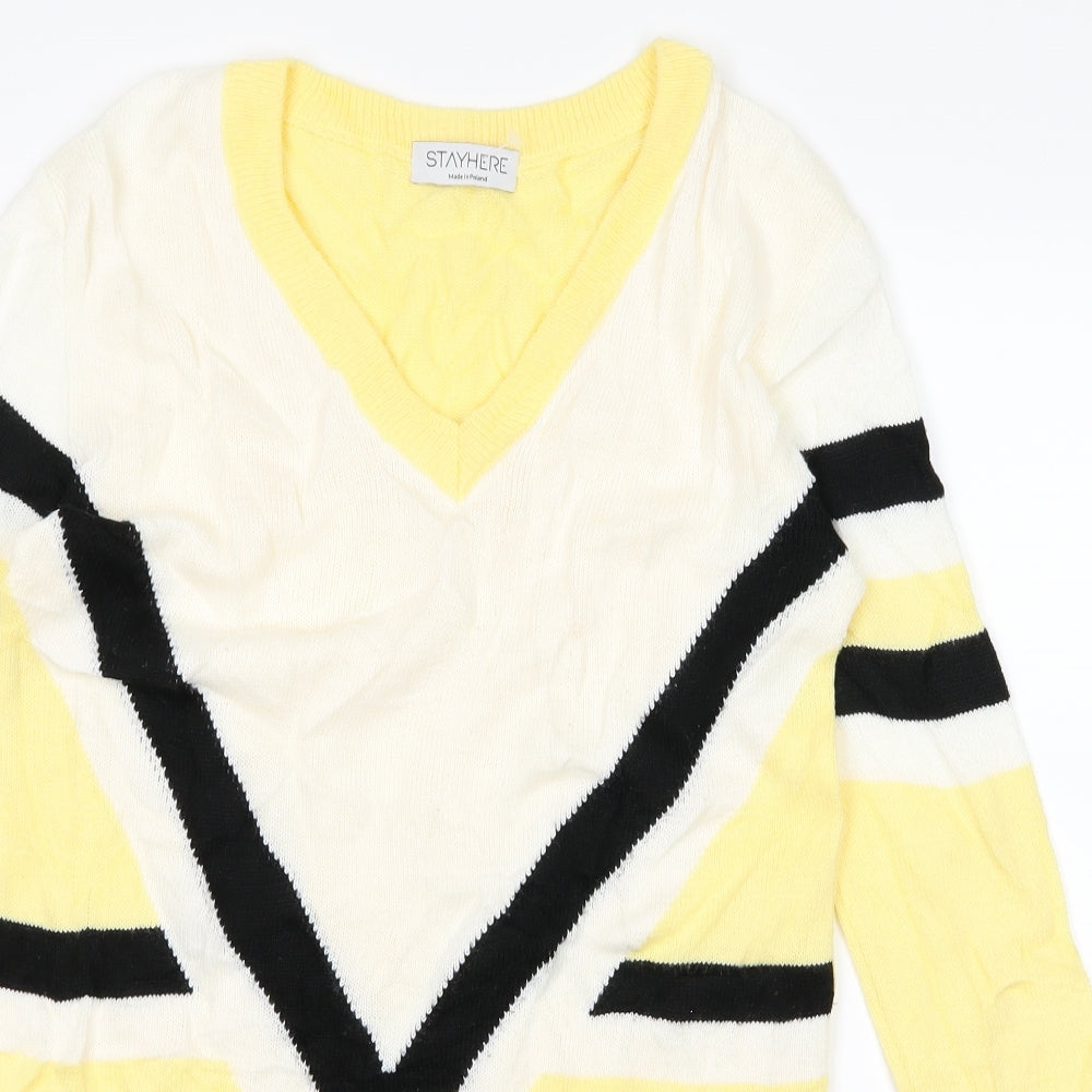 StayHere Womens Yellow Striped  Jumper Dress  Size M