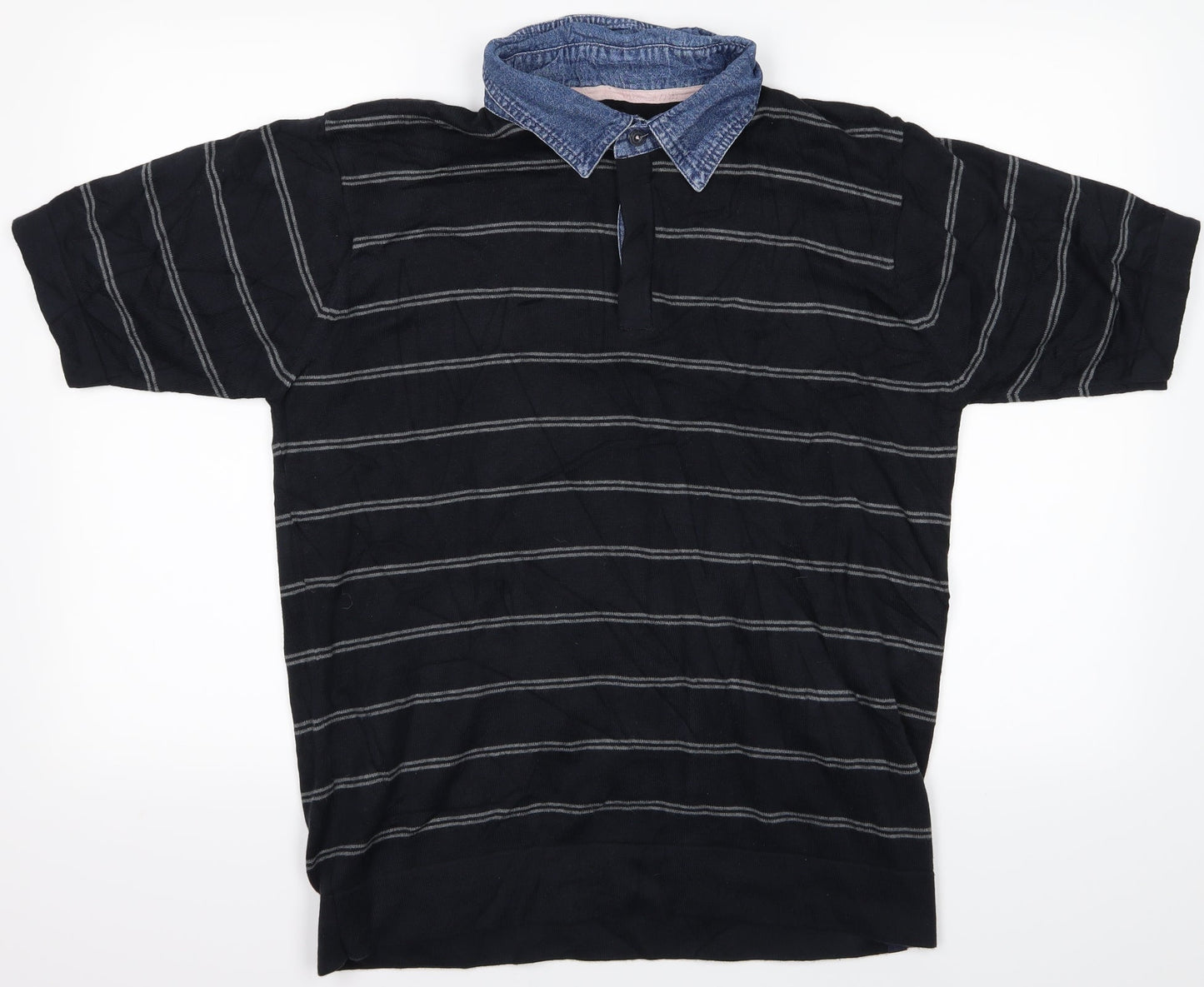 M&S Mens Blue Striped   Polo Size M