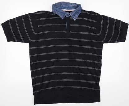 M&S Mens Blue Striped   Polo Size M