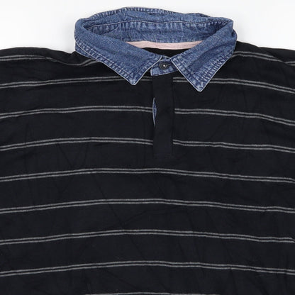 M&S Mens Blue Striped   Polo Size M