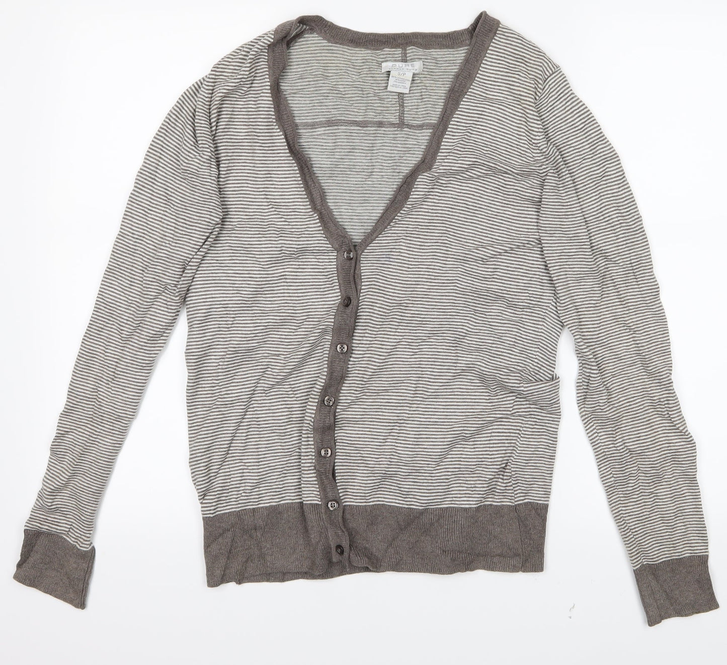 ALFRED SUNG Womens Grey Striped  Cardigan Jumper Size S