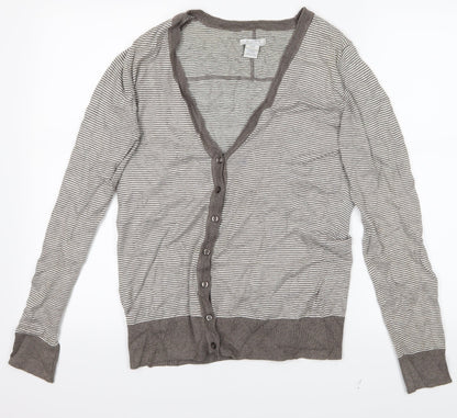 ALFRED SUNG Womens Grey Striped  Cardigan Jumper Size S