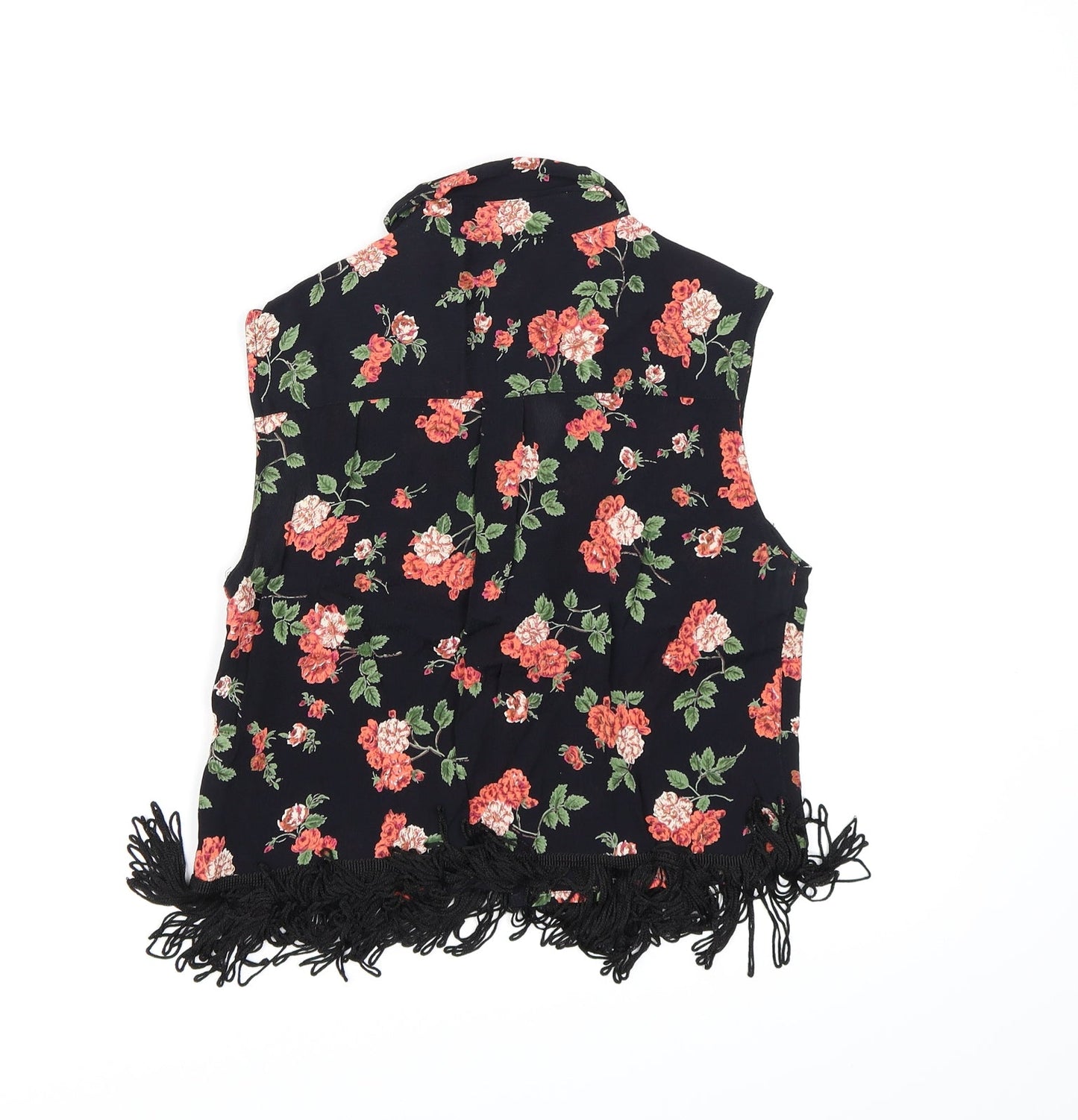 ASOS Womens Black Floral Chiffon Cropped Blouse Size 8