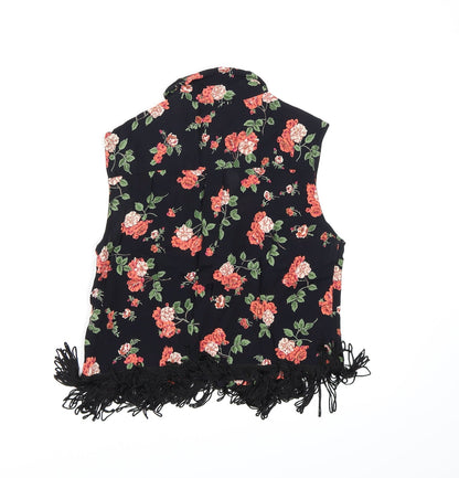 ASOS Womens Black Floral Chiffon Cropped Blouse Size 8