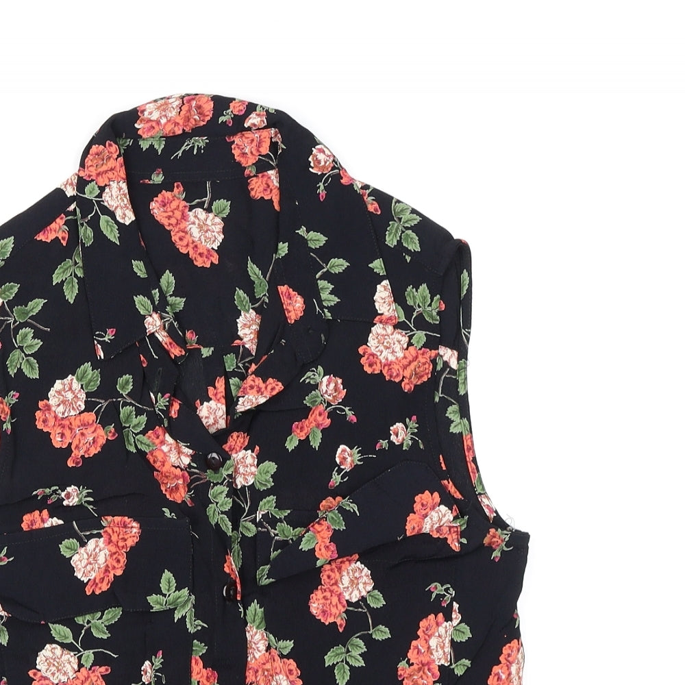 ASOS Womens Black Floral Chiffon Cropped Blouse Size 8