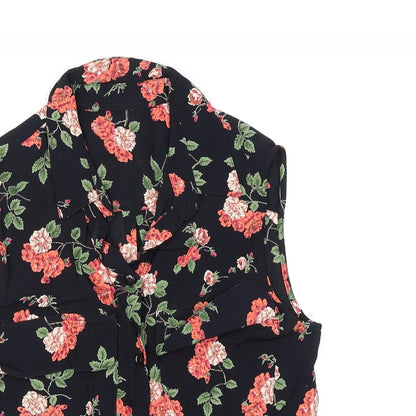 ASOS Womens Black Floral Chiffon Cropped Blouse Size 8