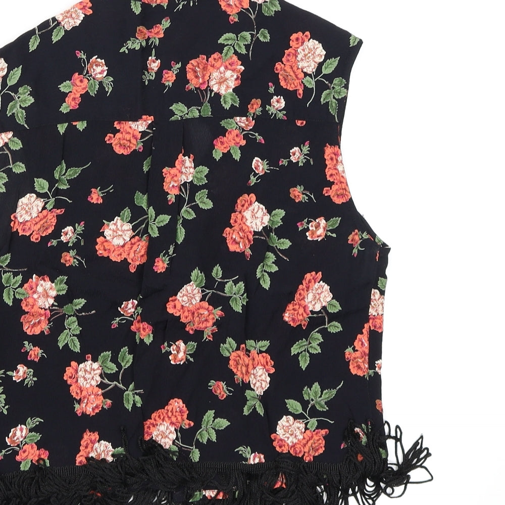ASOS Womens Black Floral Chiffon Cropped Blouse Size 8