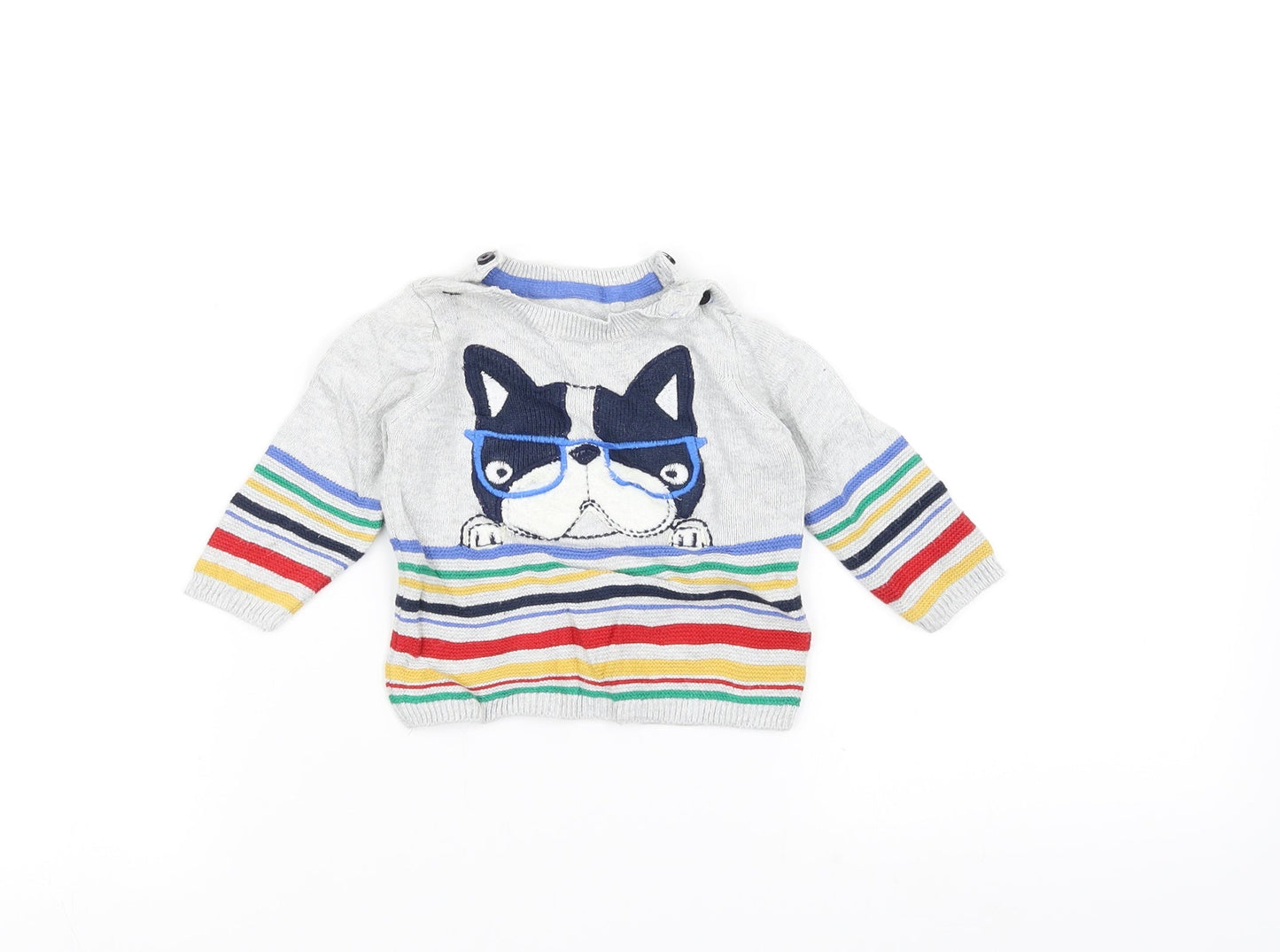 TU Baby Grey Striped Knit Pullover Jumper Size 0-3 Months  - Dog