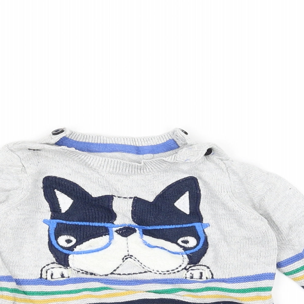 TU Baby Grey Striped Knit Pullover Jumper Size 0-3 Months  - Dog