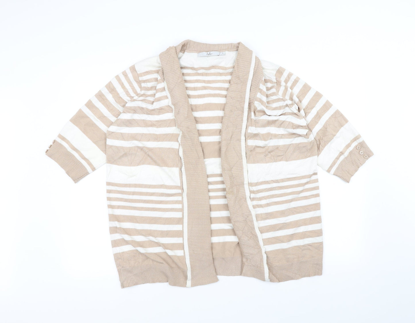 isle Womens Beige Striped  Cardigan Jumper Size 18