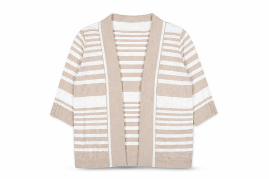 isle Womens Beige Striped  Cardigan Jumper Size 18