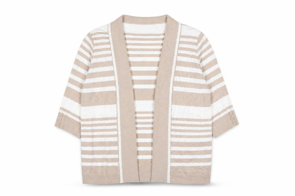 isle Womens Beige Striped  Cardigan Jumper Size 18